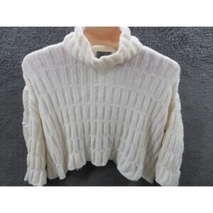 Vintage Roni Bis Mock Neck Asymetric Cropped Wool Blend Cream Large Sweater